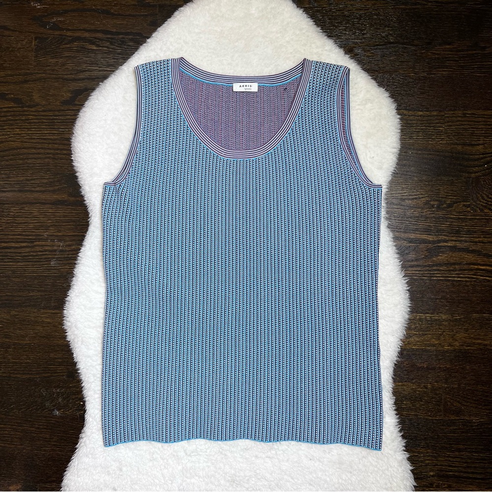 Akris Punto Fantasy Blue Jacquard Knit Sleeveless Top Size 10